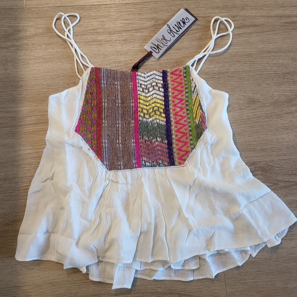NWT Chloe Oliver Off-White Boho Sleeveless Top